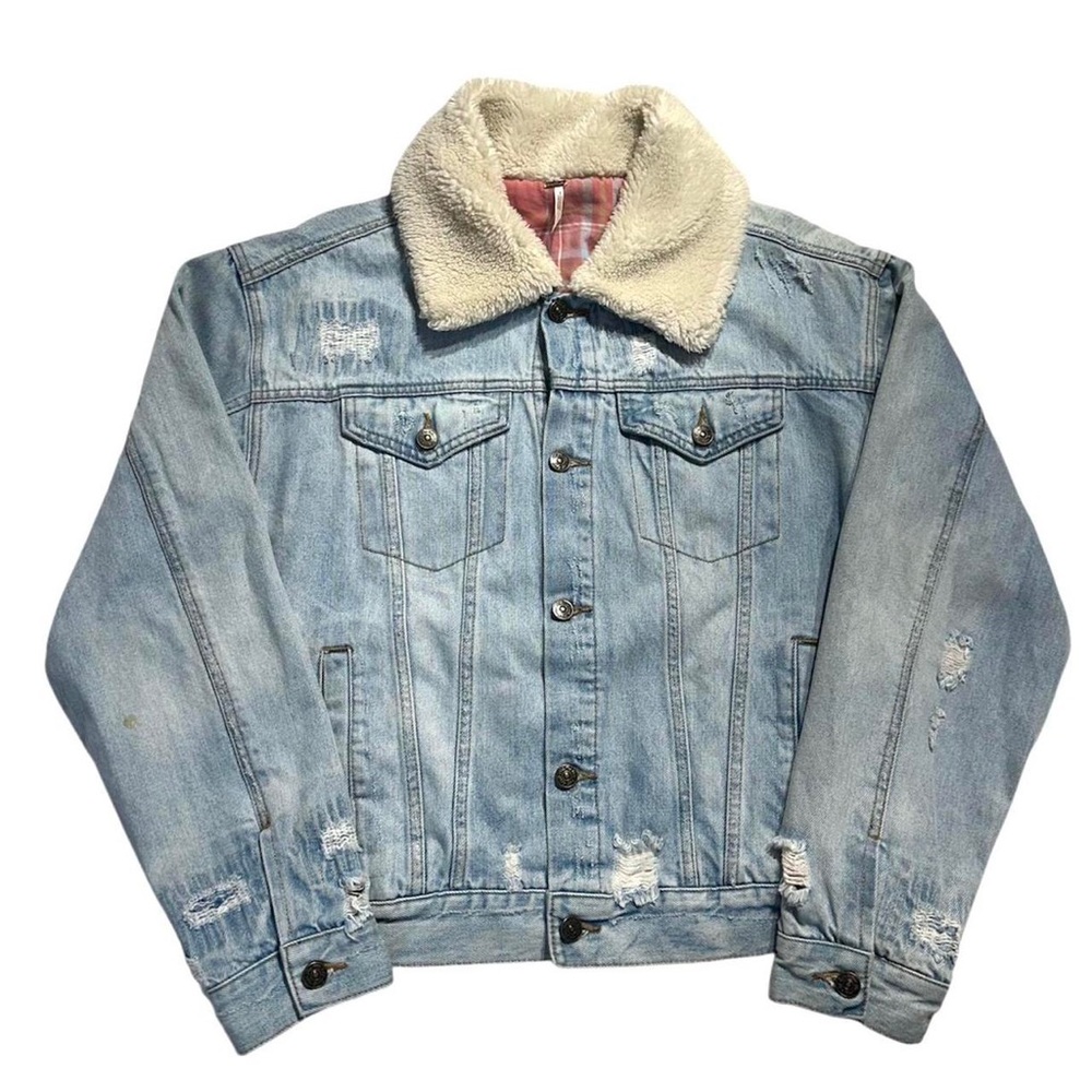 Free People Sherpa Fleece-Lined Denim Jacket, M